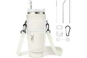Enbagold Borsa Porta Bottiglia d'Acqua per Stanley Cup da 40oz, Borsa Stanley Cup con Tracolla e Tasca per Telefono, Accessori per Cannucce e Accessori a Tenuta Stagna e Gancio per Moschettone (Beige)