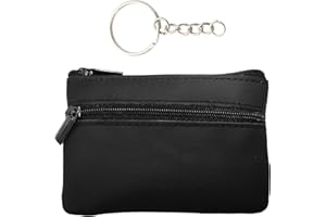 PFLYPF 1 étui à clés et porte-clés avec chaîne, boîte à clés, étui à clés, étui en cuir, étui multifonction pour cartes de rangement pour clés et pièces de monnaie (10,5 x 7,5 cm), Noir
