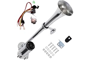 FARBIN 12V 150db Klaxon de Voiture 18 Pouces D'air Klaxon Camion Chrome Zinc Integrated Unique Trompette Argent avec Compresseur Pompe à Air Relais Faisceau Câble pour Tout 12V Voiture Moto Train