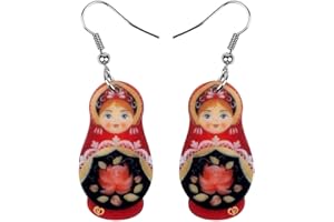WEVENI Acrylic Russian Matryoshka Doll Earrings Dangle Drop Charm Jewelry For Women Girls Novelty Gifts