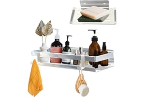 TUOHBOVA Estante de Ducha sin taladrar, 1 Soporte para champú de Ducha, 1 Soporte para jabón de Ducha, THUOHBOVA Estantes de Ducha para baño de Acero Inoxidable Sus 304, con 2 Ganchos, Plata Pulida, 30 cm