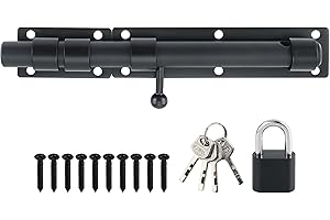 SAYAYO Catenaccio Porta in Legno Serratura Porta Chiavistello Nero, Grandi Chiavistelli e Catenacci per Porte con Lucchetto, Solido Acciaio Inossidabile SUS304, 230MM