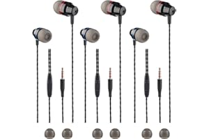 SourceTon In-Ear-Kopfhörer mit Fernbedienung und Mikrofon, Messing, Geräuschisolierung, verheddert sich nicht, für iOS und Android Smartphones, Laptops, 3 Stück