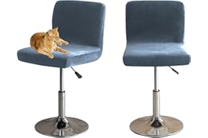 HOMECOVER Coprisedia Da Bar Con Schienale, Elastico Velluto Tessuto Copriseduta Per Sgabelli Da Bar Rimovibili Schienale Basso Girevole Coprisedie-blu grigio-2 pezzi