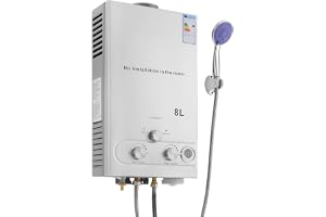 Gasvarmvattenberedare LPG 8L 16 KW bärbar tankless varmvattenberedare med duschhuvud för utomhus camping dusch och husbilar, 0,15 bar startvattentryck