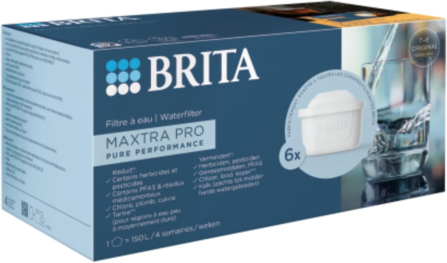 BRITA Cartouche de filtre à eau MAXTRA PRO Pure Performance Pack de 6 - Recharges originales pour toutes les carafes BRITA - Pour une eau du robinet au goût pur