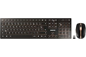 CHERRY DW 9100 SLIM, ensemble clavier et souris sans fil, layout français (AZERTY), connexion Bluetooth et radio, touches silencieuses, rechargeable, noir-bronze