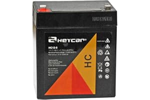 HEYCAR - Batería de Plomo AGM para aplicaciones cíclicas. 12V / 5Ah. Capacidad de descarga 50 A 1,6 Kg. 90 x 70 x 101/107 mm