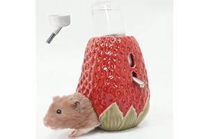 Kelivi Hamster Water Bottle, Strawberry Ceramic Hamster Stand holder for Glass Tank, 80ML Water Bottle Holder with 2 No Drip Caps for Syrian Mice, Gerbil