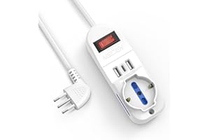 Mscien Ciabatta Multipresa 3 Metri con 1 Polivalenti e 2 Bivalenti 10/16A, 3 Porte USB (2USB+1USBC), Viaggia stile, piccolo, nuovo stile, Bianco, 2500 W, 250 V, Cavo 3 Metri