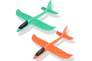 Maigendoo 2 Packs Large Airplane Toy, Foam Plane Gliders, Manual Throwing Foam Plane, Dual Flight Mode Aeroplane Toys for Boys Girls Outdoor Sport Game, Kids Birthday Party Favors, Orange Green