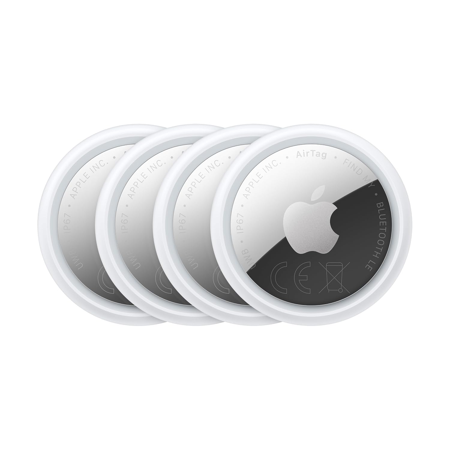 Apple AirTag (2e generatie) - 4 stuks: Tracker voor sleutelhanger, portemonnee en meer; Locatiebepaling met geluid; Met één tikje instellen op iPhone of iPad; Sleutelzoeker voor Nauwkeurig Zoeken