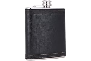 TOX TANEAXON TANEAXON Petaca de Licor de Whisky de Gran Capacidad de 18 onzas de Cuero Artificial Acero Inoxidable Negro