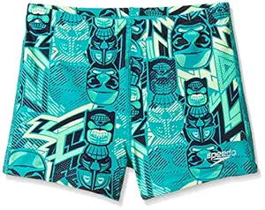 Speedo Boys Swimwear Tri Bold Allover Print Aquashort (833162B518_Navy, Jade, Green Glow and Lemon Sorbet_30/Large)