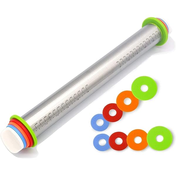 Dandat Adjustable Thickness Rolling Pin Set With Silicone Baking Mat, Dough Scraper & 6 Cookie Cutters - Black