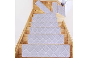 RAY-VELOCITY Alfombrillas de Escalera Autoadhesivas 15 uds Gris Claro Rectangular 76x20.3 cm, Alfombras Antideslizantes Para Peldaños De Escalera para Niños, Ancianos y Mascotas (15 Piezas, Gris Claro)