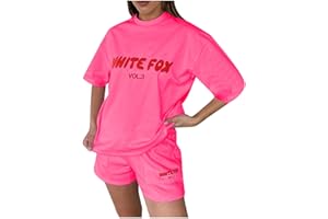 XeonZKne Women White Fox Tracksuit Sets Short Sleeve T-shirt and Shorts Summer 2 Piece Outfits Y2K Oversized Tops Streetwear