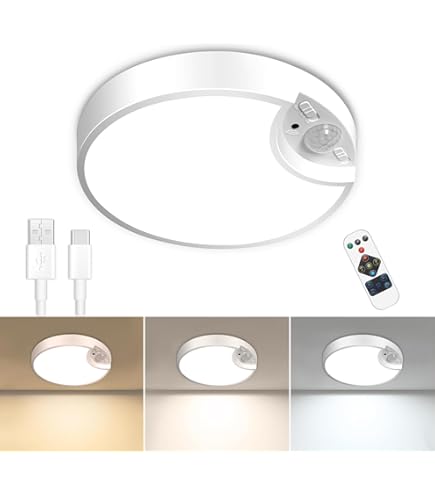 Leselux Accu-plafondlamp met bewegingsmelder zonder stroomaansluiting, werkt op batterijen, plafondlamp met afstandsbediening, 3 kleurtemperaturen, USB-oplaadbaar, vierkante lamp plafond voor hal