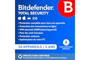 Bitdefender Total Security 2025 | 10 Appareils | 2 Ans | PC/Mac/iOS/Android | Code d’activation par email | Renouvellement Automatique