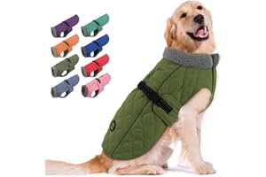 Sheripet Winter Dog Coats, Warm Fleece Dog Winter Coat for Small, Medium and Large Dogs Adjustable Dog Jacket Winter with Nylon Buckle, Reflective Safety Winter Coats for Dogs, Green M