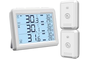ORIA Termometro Digitale per Frigorifero, [Upgrade] Termometro da Frigo Wireless con 2 Sensori Senza Fili e Allarme Acustico, Record Min/Max, Termometro del Congelatore per Casa, Ristoranti, caffè