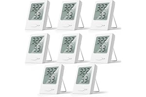 BINDOKUN Termometro Ambiente Interno,Mini Igrometro display LCD di Celsius o Fahrenheit, Misuratore Umidità Ambiente Digitale per Vetro, Giardino, Casa, Camera dei Bambini 8PCS