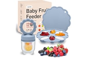 LILGOO Baby Fruit Food Feeder & Mini Popsicle Ice Tray Set, BPA Free Silicone Baby Feeder for Safe Solid Food Feeding, Breastmilk Popsicle Molds for Cooling Relief, 4 Month+ (Blue Set)