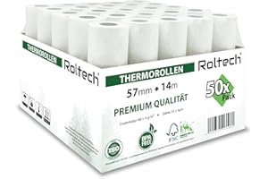 ‎ROLTECH ROLTECH | 50 Thermorollen | 57mm x 14m x 12mm | BPA frei | EC Cash | Kassenrollen | Thermopapier | Bonrollen | Premium Qualität (50 Rollen)