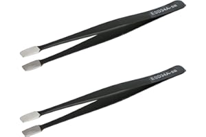 AOJE LINK-ELECTRIC Aoje-Link ESD-34a Professional Anti-Static Precision Technology Tweezers, Non-Magnetic Flat Straight, Stainless Steel Plastic Coated, Full Length 120mm, Black, 2pcs
