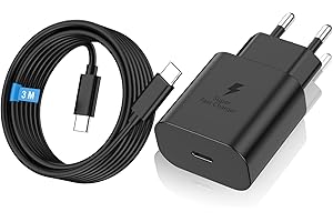 FUHAYA 25W USB C Ladegerät, Schnellladegerät PD 3.0 Ladestecker mit Schnellladekabel 3m Netzteil für Galaxy S24/S24+/S24 Ultra/S23/S22/S21, iPhone 16/16 Plus/16 Pro/16 Pro Max/15/15 Plus/15 Pro/15 Pro Max