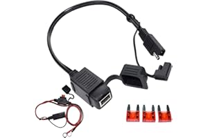Acmerota Motorrad-USB-Ladegerät SAE-zu-USB-Kabeladapter SAE 2,1-Ampere-Anschluss wasserdicht, Inline-Sicherung, Motorrad 12 V für Motorrad-Mobiltelefon-GPS usw. Adapter-Kit mit Kabelbindersicherung