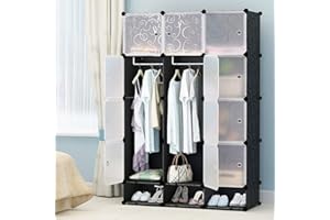 Eulenke Steckregal Kleiderschrank: 16 Würfel Regalsystem aus robustem Kunststoff, 2 Kleiderstangen, 8 Türen & Garderobe. Belastbarkeit: 10 kg/Würfel