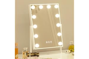 FENCHILIN Hollywood Vanity Mirror with Lights Hollywood Makeup Mirror with 12 LED Bulbs Lighted Vanity Mirror 360 Rotation Smart Touch Control Light Up Makeup Mirror 10x Magnifier