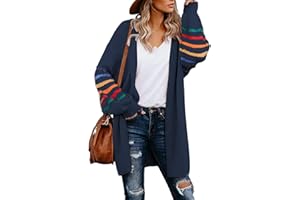 AlvaQ Women's Cardigans Long Sleeve Open Front Rainbow Striped Color Block Loose Casual Womens Oversized Cardigan Ladies Long Lightweight Knit Outwear Coat Jacket Sweaters S-XXL