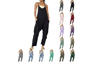 GENERIC Femme Salopette d'été Ample salopette ete fluide Salopette Bretelles Fines avec grande poches Combinaison Pantalon Décontracté Baggy Jumpsuit