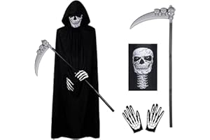 ANIEPAA Kostium karnawałowy dla kobiet, żniwiarz peleryna z maską czaszki, podróbki, rękawice szkieletowe peleryna męska do maskarady, czarny, rozmiar uniwersalny
