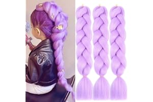 JOOCEEBABY Cabello sintético lila claro para trenzar 24 pulgadas, 3 paquetes de extensiones fáciles jumbo preestiradas