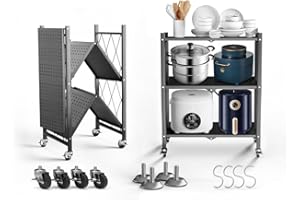 Svkiyang Foldable Storage Shelf Unit on Wheels Large Capacity (No Assembly) Heavy Duty Steel 5-Shelving Organizer Rack for Kitchen, Garage and Laundry Bathroom Tool Organization (Grey, 3 layer)