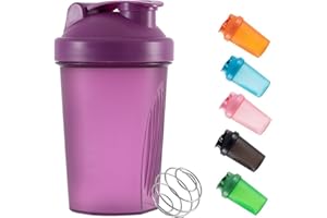 DDSHUN Shaker-Flasche für Proteinpulver, Kunststoff-Wasserflasche fürs Training, 400 ml, mit Mix-Ball und auslaufsichere Kappe, für Sport oder Gym, Flasche für nahrungsergänzende Getränke (Lila)