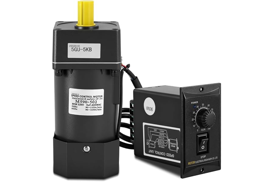 MXBAOHENG 90W Adjustable Speed Electric Gear Motor 230V AC Single Phase High Torque Motor with Speed Controller (5K Reduction Ratio)