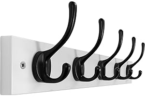 Dseap Garderobenleiste: Schwerlast-Garderobe-Hakenleiste mit 5 Haken, Kleiderhaken Wand, Wandgarderobe, Garderobenhaken für Mantel Hut Handtuch Handtasche, aus Bambus, Weiß und Schwarz