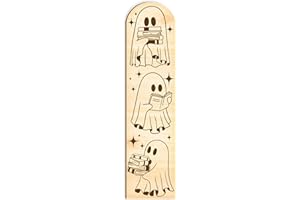 STICKY ART UK Ghost Bookmark - Ghost Bookmark Gift, Engraved Wooden Autumnal/Fall Book Accessory for Book Lovers & Readers, Cute Halloween Book Gift