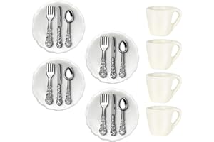 ZS ZHISHANG 1:12 Wichtel Zubehör Puppengeschirr Porzellan Teller Für Besteck, Miniatur Puppenhaus Zubehör Kinderzimmer Möbel Set Für Kaffeetassen, 4 Stück Weihnachten Deco Kinderküche Mit Miniatur Essen