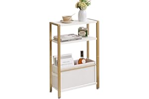 Aibiju Tavolino da Divano, Tavolino Sottile a 3 Ripiani con Cestino in Tessuto, Comodino Moderno Per Soggiorno Camera Balcone Cucina, Bianco YD-TM052J