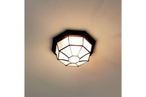 Licht-Erlebnisse Lampa sufitowa Vintage Milano szkło aluminium w kolorze czarnym wys.: 16,5 cm, E27, IP44, lampa zewnętrzna, lampa sufitowa, wiata, zadaszenie, taras