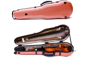 WUQIMUSC Violinenkoffer 4/4 Hartschale Kohlefaser Leicht Dreieck Koffer mit Rückengurten Externe Zubehör-Aufbewahrungstasche (rosa)