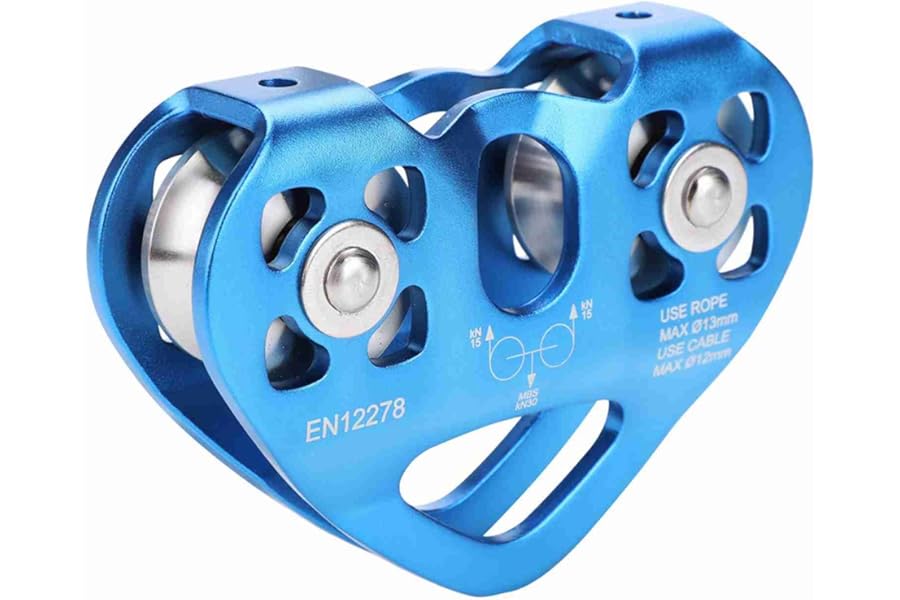 Pissente Double Trolley Pulley, 30KN Aluminum Zip Line Rock Climbing Mountaineering Rescue Lifting Tandem Pulley Dual Pulley Zip Line Rescue Cable Trolley for Climbing