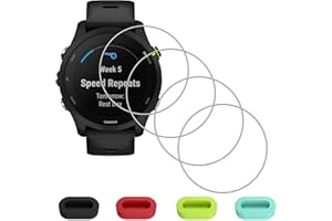 Eirltiy 4 Pièces Verre Trempé Protection Ecran pour Garmin Forerunner 255/255 Music 46mm + 4 Pcs Bouchons Anti-poussière Silicone, Vitre Trempe Dureté 9H Anti-rayures Protecteur Écran Ultra Mince