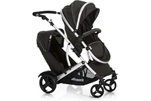 Hauck Poussette Double Duett 2 / Deux Enfants / Jusqu'à 36 kg / Nacelle Souple Convertible en Siège Réversible / Hauteur Réglable / Habillage Pluie Inclus / Pliable / Noir Forest