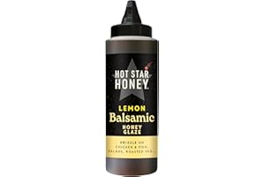 Hot Star Honey Lemon Balsamic Glaze - CITRUSY BALSAMIC GLAZE WITH HONEY AND LEMON - DRIZZLE ON CHICKEN & FISH SALADS, ROASTED VEGTABLES - 325g